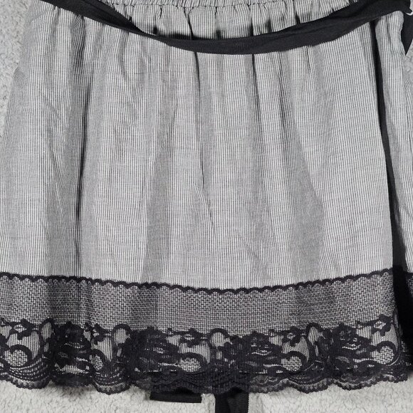Whimsical Goth Victorian Preppy B W Striped Skirt Lace Hem Tie Waist Retro - Picture 5 of 12